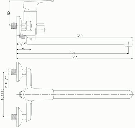 смеситель ванна ROSSINKA с плоским изливом 350мм. , RS31-32