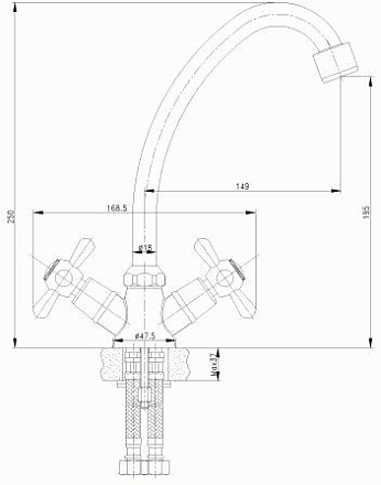 смеситель кухня LEMARK Promotion, с поворотным изливом, маховики крест LM6040C